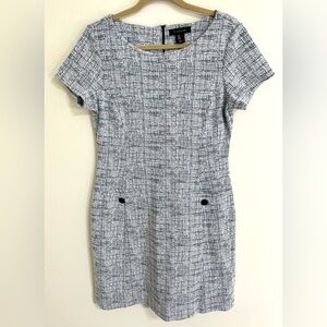 TAHARI Women’s‎ Black & White Tweed Print Short Sleeve Dress 8 Corporate Office